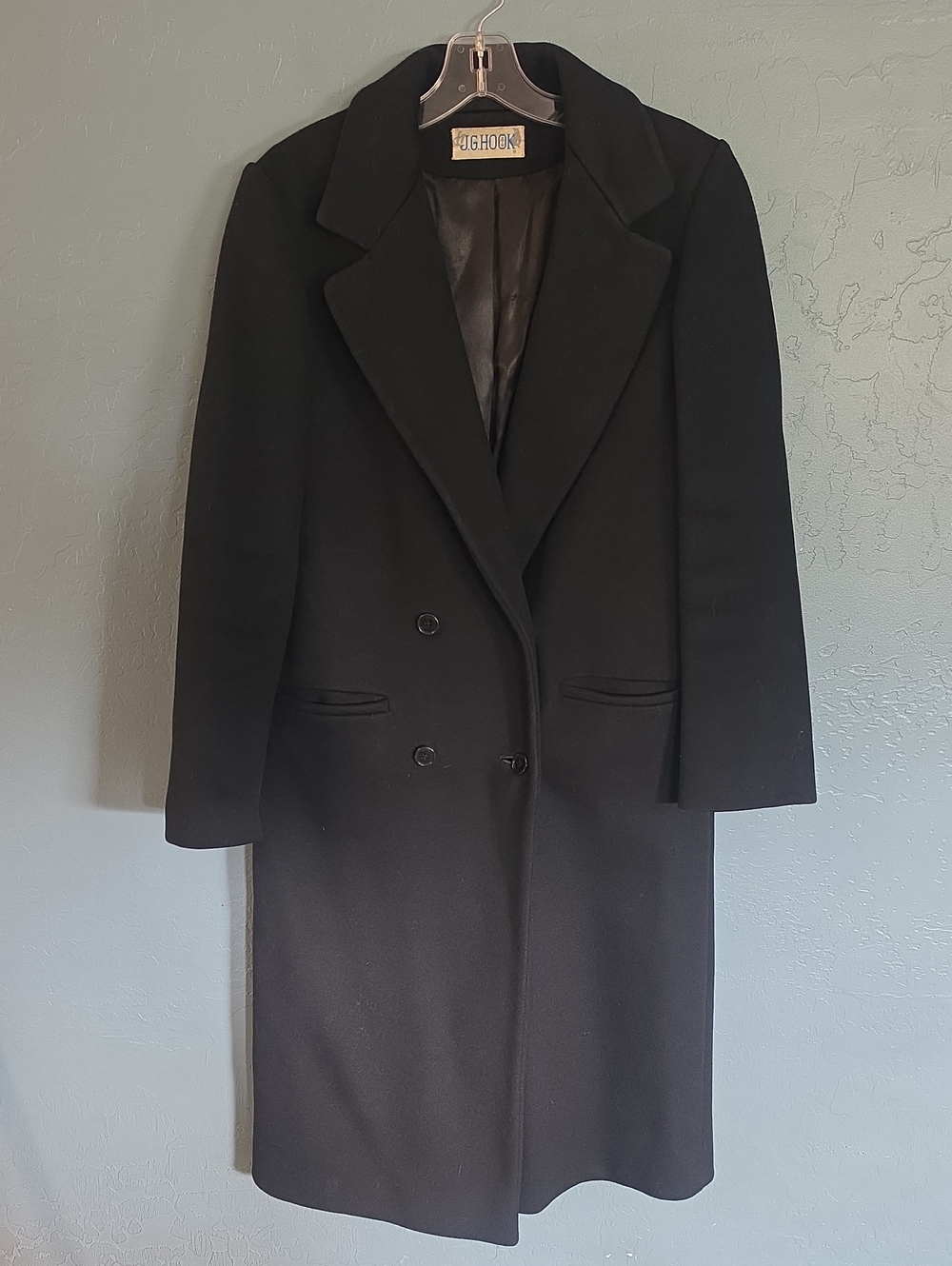 VTG J. G. Hook Black Double-Breasted Wool Trench Coat